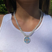 Moonstone Block Print Necklace by Jen Stock on model