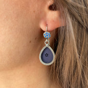 Dark grey painted and blue enameled Block Print Earrings by Jen Stock