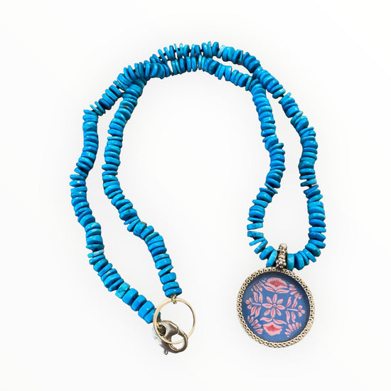 Turquoise Block Print Necklace by Jen Stock