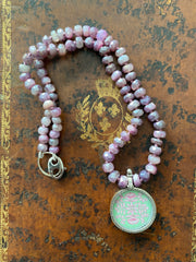 Pink faceted Moonstone Block Print Necklace by Jen Stock