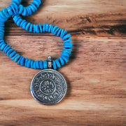reverse side of Turquoise Block Print Necklace by Jen Stock