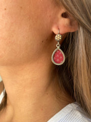 Redish -pink hand painted and beige enameled Block Print Earrings by Jen Stock