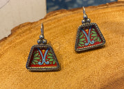 Mukti colorful Hand painted one of a kind Block Print Earrings by Jen Stock