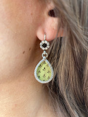 Chartruse and black hand -painted with black enamel Block Print earrings by Jen Stock
