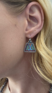 Mukti colorful Hand painted one of a kind Block Print Earrings by Jen Stock