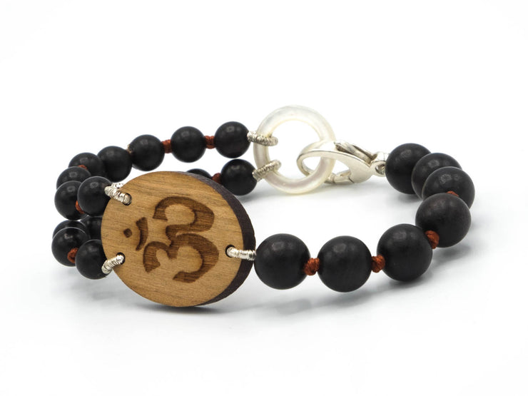 wood om bracelet, yoga bracelet, beaded om bracelet