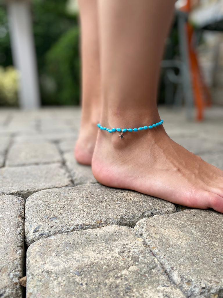Boho Barefoot Sandal Silver And Turquoise Crescent Gypsy Ankle Bracelet  Bohemian Festival Beach Foot Jewelry - ShopperBoard